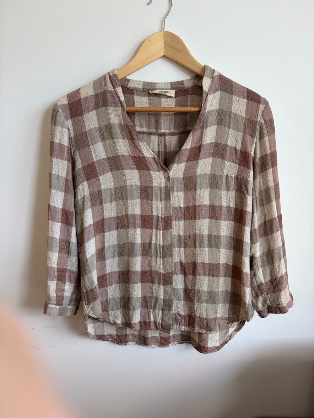 Women’s Plaid Blouse in Taupe & Cream